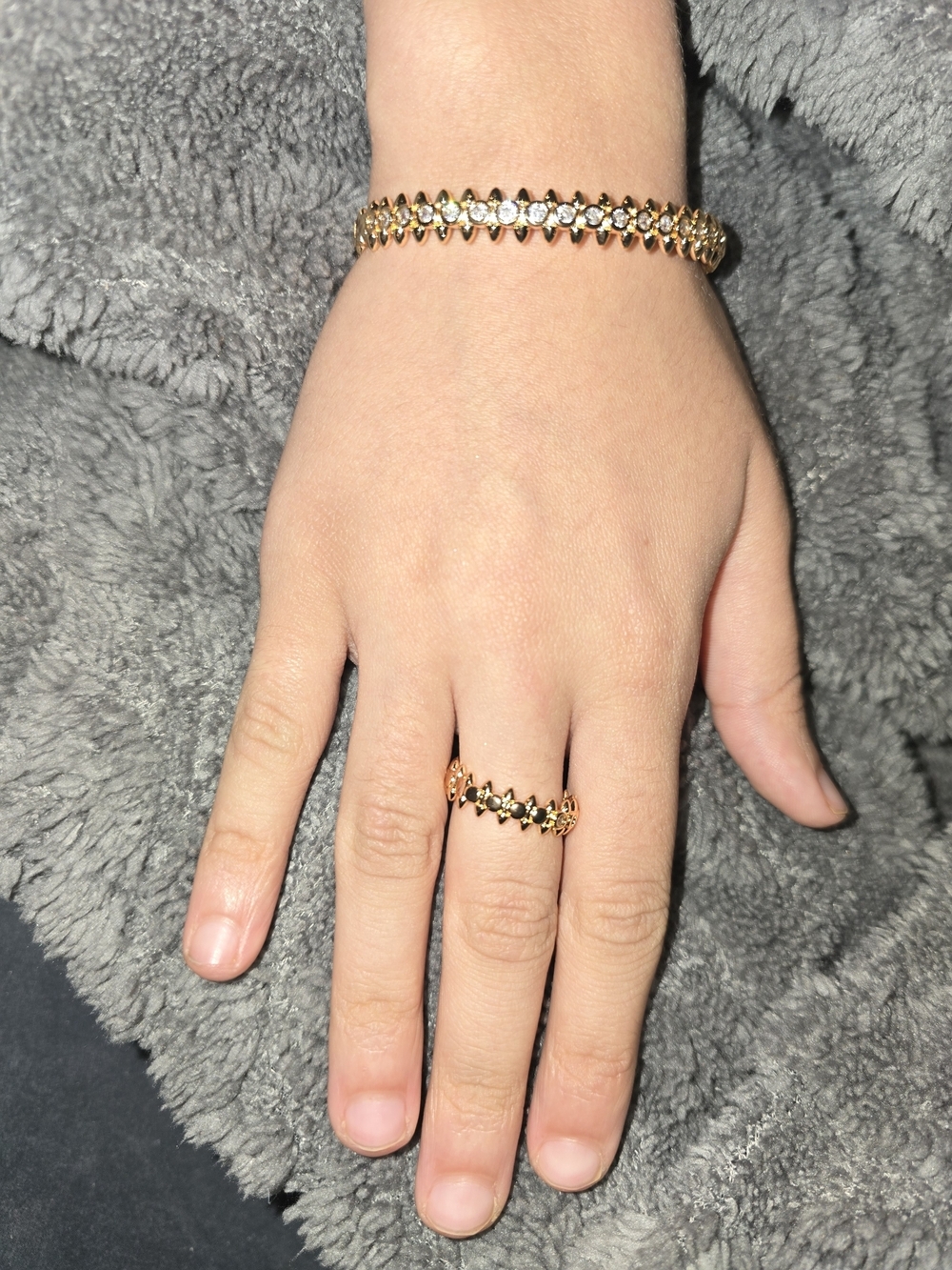 22kgp Dubai Jewelry Gold-Tone Crystal Tennis Bracelet and Matching Ring Set